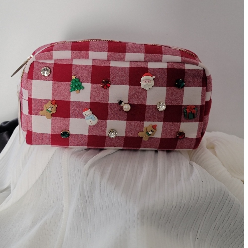 Gloss & Glo Red Gingham Christmas Charm‎ Makeup Bag Holiday Cosmetic Pouch NEW